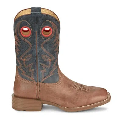 Pre-owned Justin Boots Pickett Wide Square Toe Cowboy Mens Brown Casual Boots Un7152