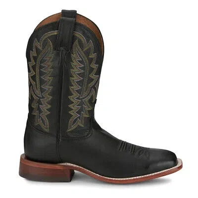 Pre-owned Justin Boots Poston Wide Square Toe Cowboy Mens Black Casual Boots Br387