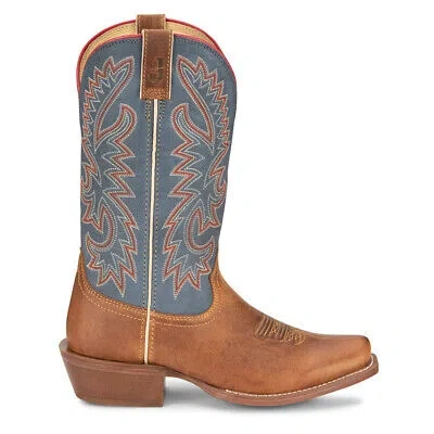 Pre-owned Justin Boots Show Off Medium Square Toe Cowboy Mens Blue, Brown Casual Boots Fn