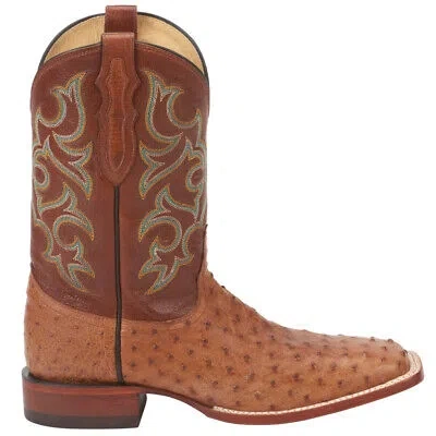 Pre-owned Justin Boots Truman Ostrich Square Toe Cowboy Mens Brown Casual Boots 8516