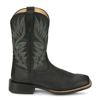 Pre-owned Justin Boots Zeke Wide Square Toe Cowboy Mens Black Casual Boots Un7132