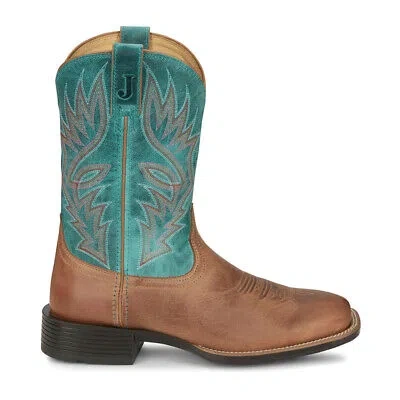 Pre-owned Justin Boots Zeke Wide Square Toe Cowboy Mens Brown, Green Casual Boots Un7130