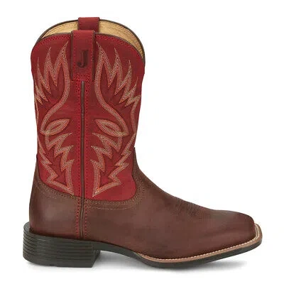 Pre-owned Justin Boots Zeke Wide Square Toe Cowboy Mens Brown, Red Casual Boots Un7131