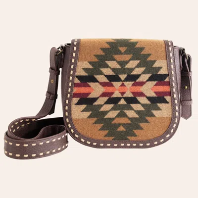 Justin Brown Aztec Print Blanket Stitch Saddlebag Crossbody Bag