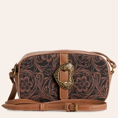 Justin Brown Floral Print Heart Buckle Crossbody Camera Bag