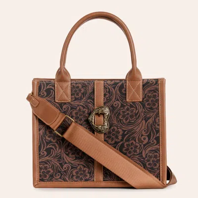 Justin Brown Floral Print Heart Buckle Tote Bag