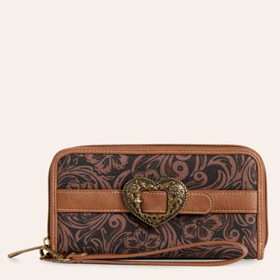 Justin Brown Floral Print Heart Buckle Wallet
