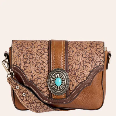 Justin Brown Floral Tooled Concho Small Crossbody Bag