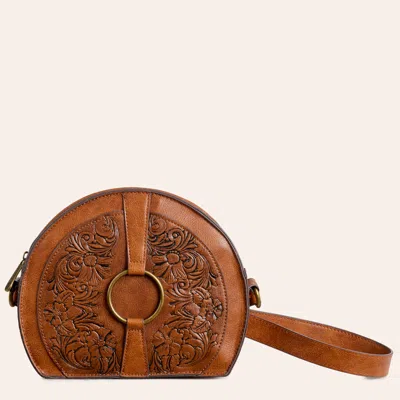 Justin Brown Tooled Leather O-ring Canteen Bag