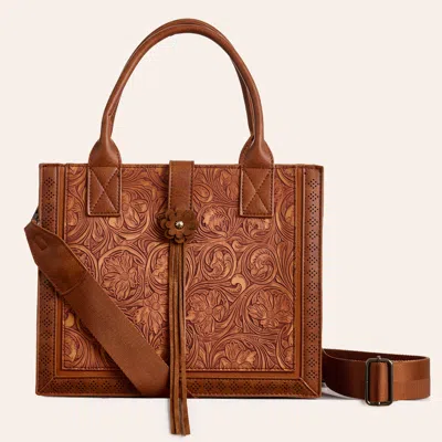 Justin Brown Tooled Leather Small Tote Bag