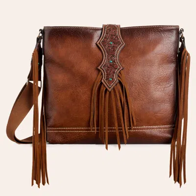 Justin Cognac Fringed Billet Strap Crossbody Bag In Brown