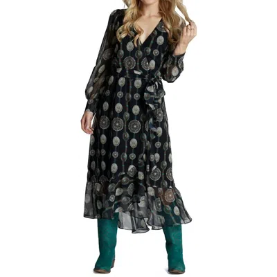 Justin Cowgirl Western Wrap Maxi Dress In Black/turquoise