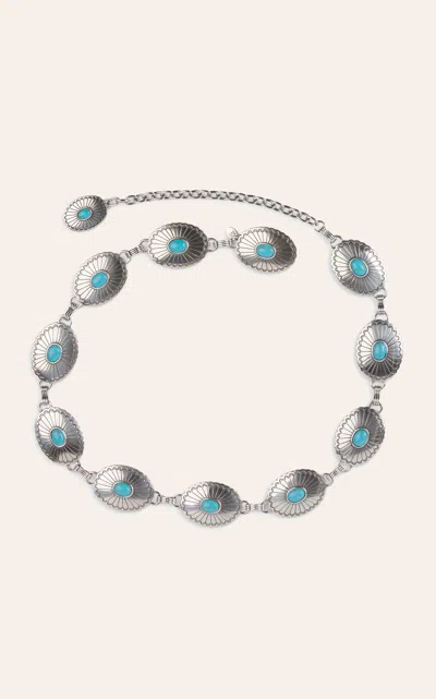 Justin Farmington Classic Silver Conchos With Turquoise Stones Chain Belt