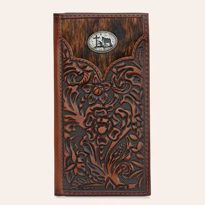 Justin Hair On Floral Tooled Cowboy Concho Rodeo Wallet In Tan