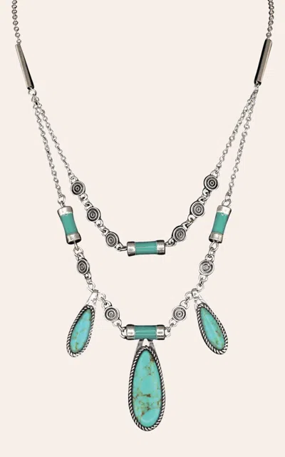 Justin Ladies' Silver And Turquoise Stone 2 Strand Pendant Necklace In Metallic