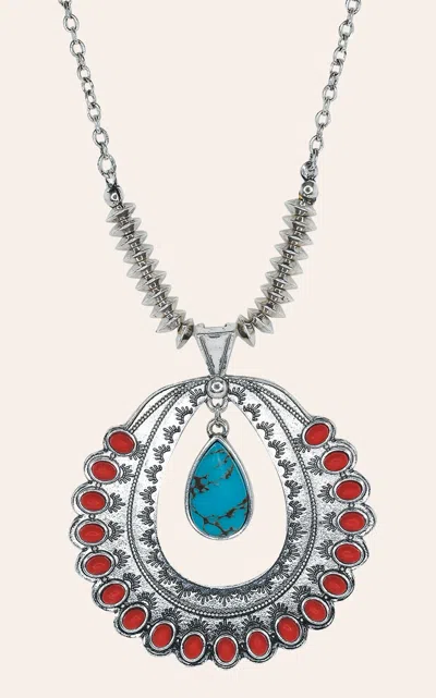Justin Ladies' Silver, Coral And Turquoise Hoop And Charm Necklace In Multi