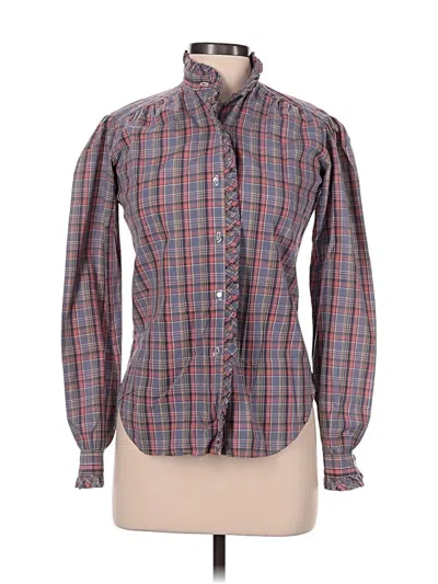 Pre-owned Justin Long Sleeve Button Down Shirt In Burgundy