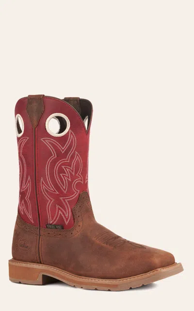 Justin Men's All Around Walnut Brown And Red Square Steel Toe Work Boots In Multi