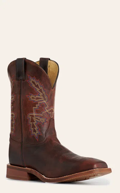 Justin Men's Bent Rail Chocolate Brown Cowhide With Multicolored Stitching Square Toe Cowboy Boots