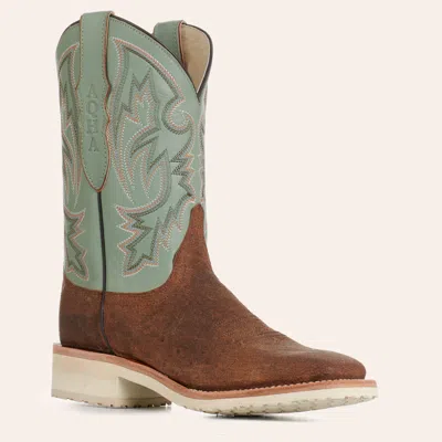 Justin Men's Brandy Walnut & Pistachio Smooth Ostrich Square Toe Cowboy Boots In Brown