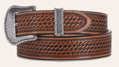 Justin Men's Bronco Genuine Leather Basket Weave Western Belt In Brown