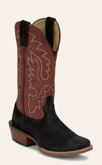 Justin Men's Frontier Black Suede & Orange Goat Punchy Toe Cowboy Boots In Brown