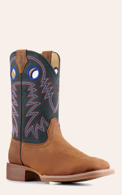 Justin Men's Frontier Shane Brown And Black Wide Square Toe Cowboy Boots In Multi