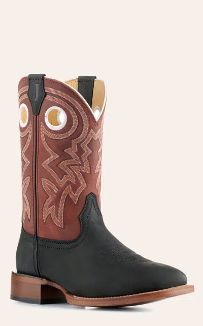 Justin Men's Frontier Tuf Black And Red Wide Square Toe Cowboy Boots In Multi