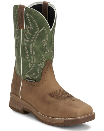 Justin Men's Nano Composite Toe Oil And Slip Resist Boot - Wide In Brown In Green