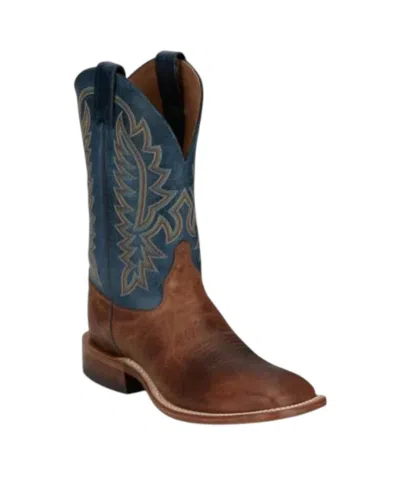 Justin Men's Square Toe Boots In Amber Brown/navy In Multi