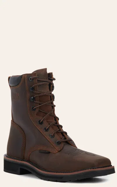 Justin Men's Stampede Pulley Rugged Brown Square Steel Toe Lace Up Work Boot