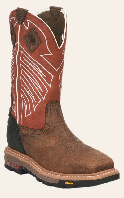 Justin Men's Vibram Commander X5 Roughneck Chestnut And Red Waterproof Square Steel Toe Work Boot In Multi