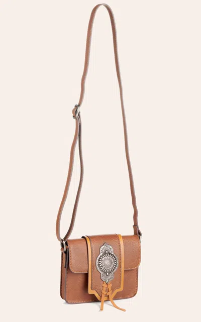 Justin Pecan & Caramel Leather Silver Concho Crossbody Bag In Brown