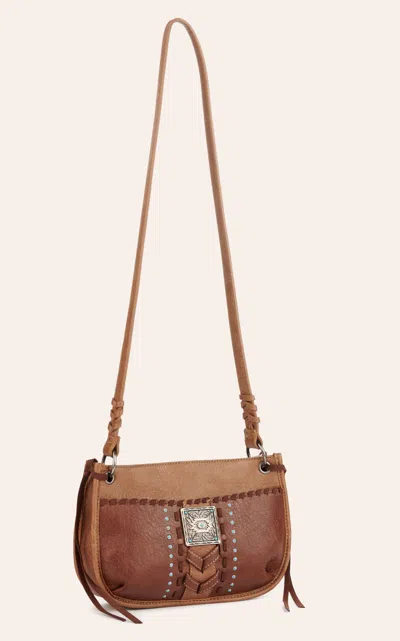 Justin Pecan Leather Stitch Concho Crossbody Bag In Brown