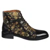 Justin Reess Adam Floral Print Oxford Ankle Boots In Black