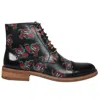 Justin Reess Adam Oxford Floral Skull Print Lace Up Leather Dress Ankle Boots In Black