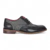 Justin Reess Men's Black Leather Tweed Brogue Shoes - Albert In Black