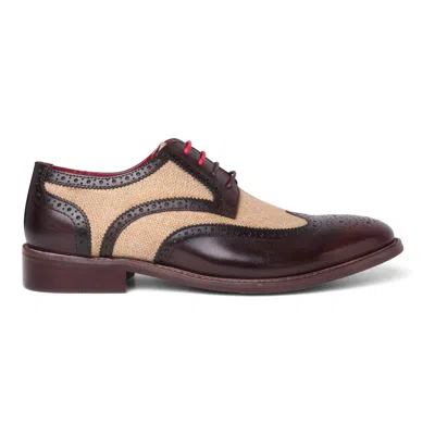 Justin Reess Men's Brown Leather Canvas Detailing Brogue Shoes - Cole