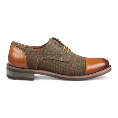 Justin Reess Men's Brown Leather Tweed Oxford Shoes - Theon In Grey