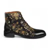 Justin Reess Men's Floral Leather Oxford Ankle Boots - Adam In Black