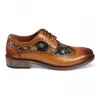 Justin Reess Ross Floral Print Leather Brogue Shoes In Brown