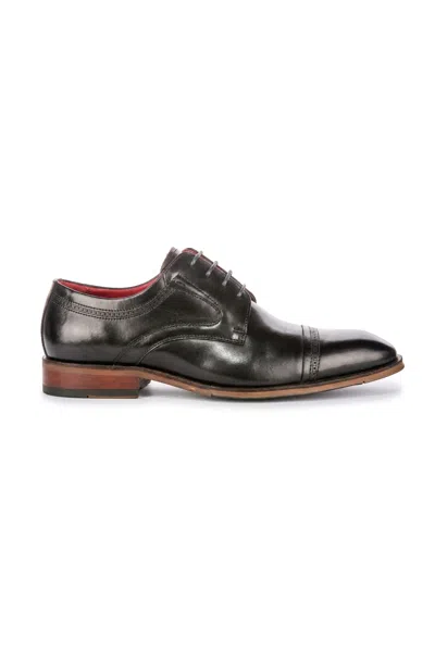 Justin Reess Men's Polished Black Leather Cap Toe Derby Shoes - Everett