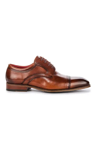 Justin Reess Men's Polished Brown Leather Cap Toe Derby Shoes - Everett