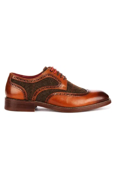Justin Reess Men's Tan Leather Tweed Brogue Shoes - Arlo In Brown