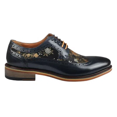 Justin Reess Ross Floral Print Leather Brogue Shoes In Black