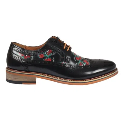 Justin Reess Ross Floral Skull Print Leather Oxford Brogue Lace Up Formal Dress Shoe In Multi