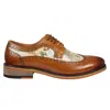 Justin Reess Scott Iconic Print Leather Oxford Brogue Lace Up Formal Dress Shoe In Brown