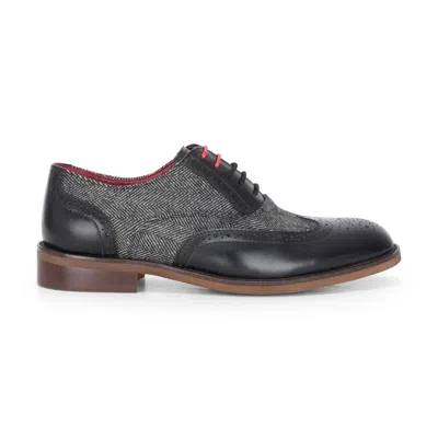 Justin Reess Shoes Lace Up Tweed Detailing Brogue Formal Dress Shoe In Grey