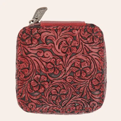 Justin Ruby & Brown Floral Embossed Leather Jewelry Box In Red