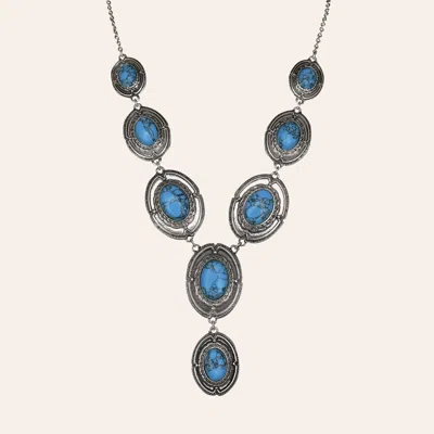 Justin Silver & Blue Stone Concho Lariat Necklace In Metallic